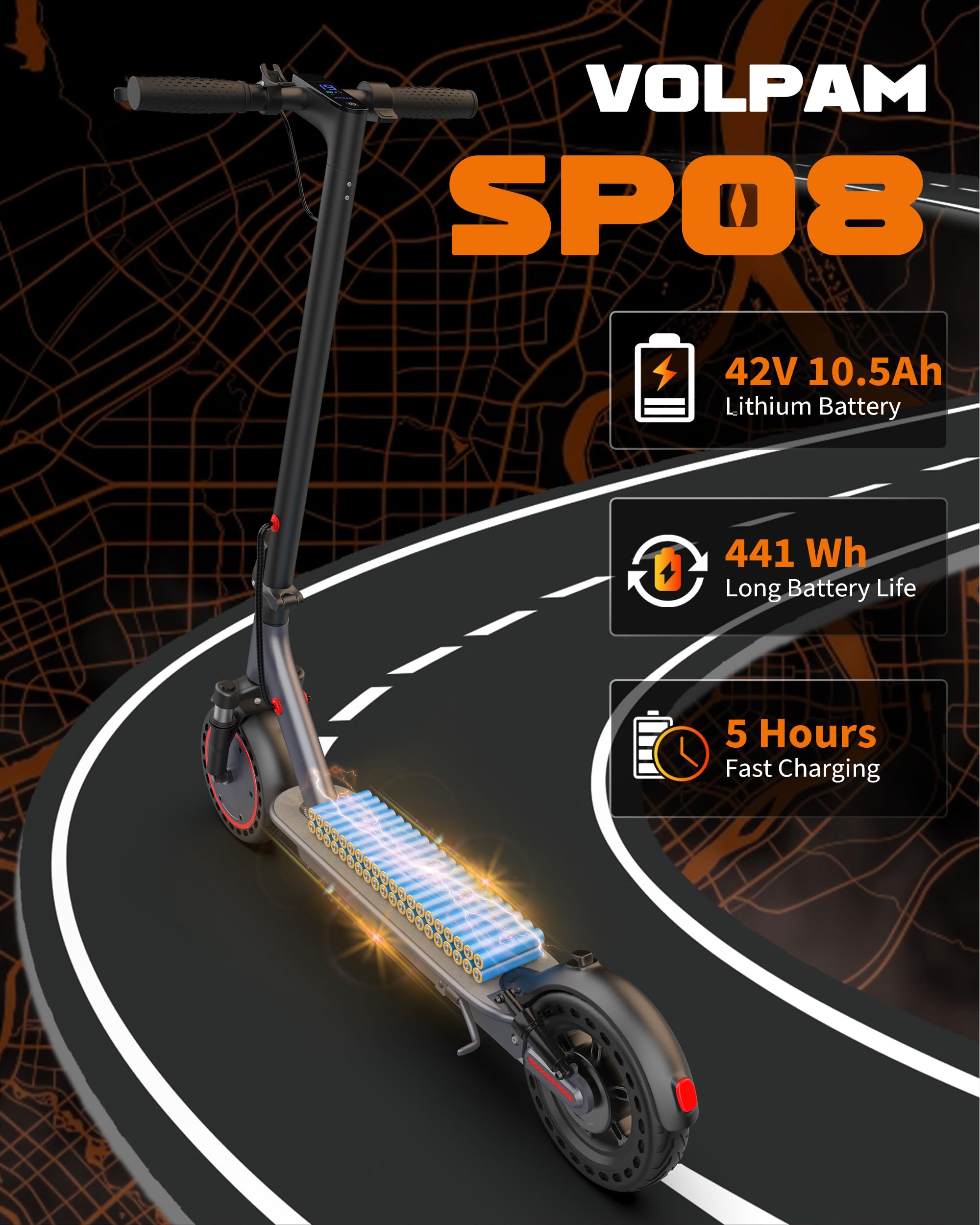 VOLPAM Electric Scooter, 350W/500W Powerful Motor, 8.5"/10" Solid Tires, 19/22Mph, 28/23/21/16 Miles Max Range, Dual Braking