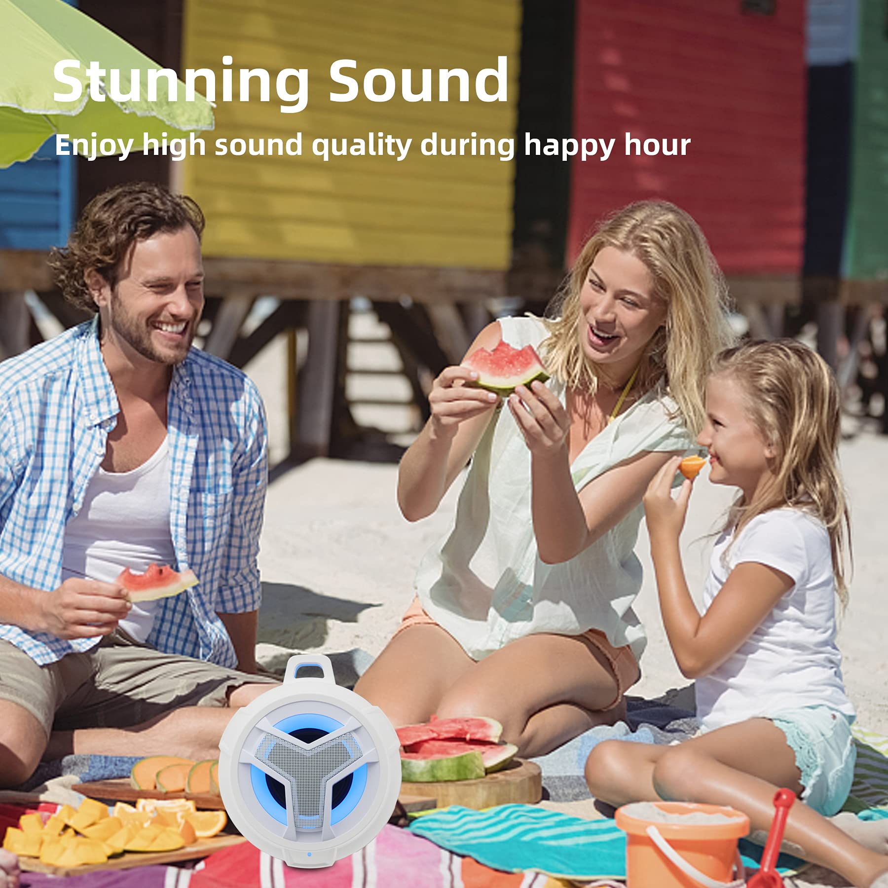 EBODA Bluetooth Shower Speaker, Portable Bluetooth Speakers, IP67 Waterproof Wireless Speaker with LED Light, Floating, 2000mAh, True Wireless Stereo for Kayak, Beach, Gifts for unisex -Black