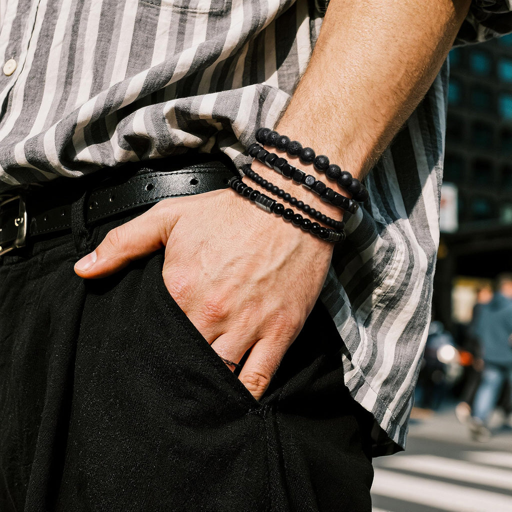 Men’s Bracelet Set Multi - Tiger Eye/Matte Agate/Lava Rock Gifts for Birthday/Anniversary/Christmas