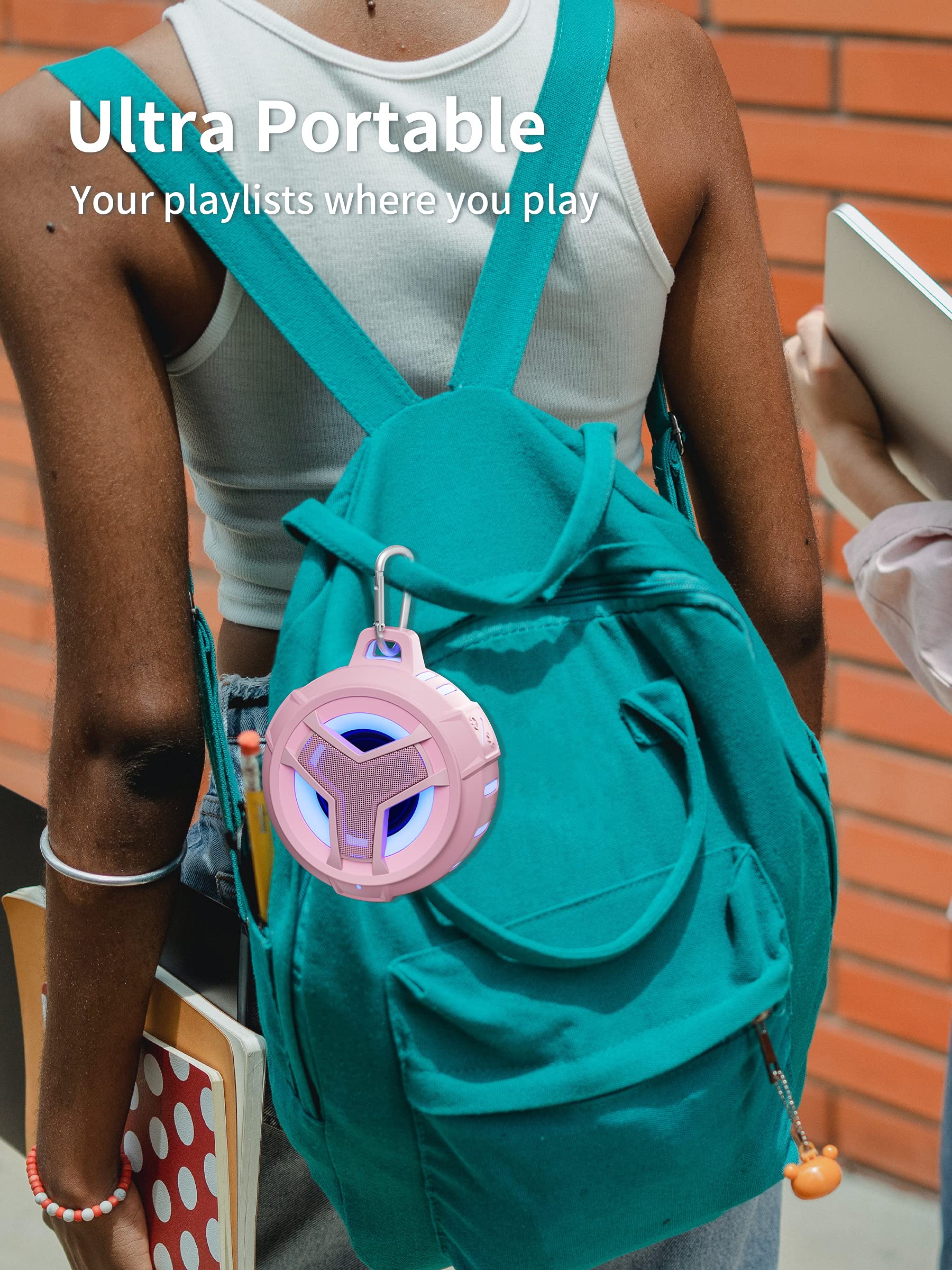 EBODA Bluetooth Shower Speaker, Portable Bluetooth Speakers, IP67 Waterproof Wireless Speaker with LED Light, Floating, 2000mAh, True Wireless Stereo for Kayak, Beach, Gifts for unisex -Black