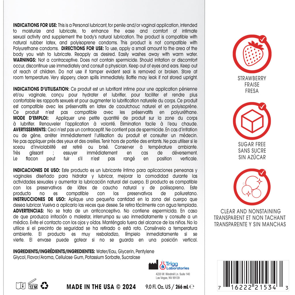 Wet Sexy Strawberry Premium Flavored Edible Lube for Men, Women and Couples | Long-Lasting, Condom Safe, Sugar Free, 9 fl oz