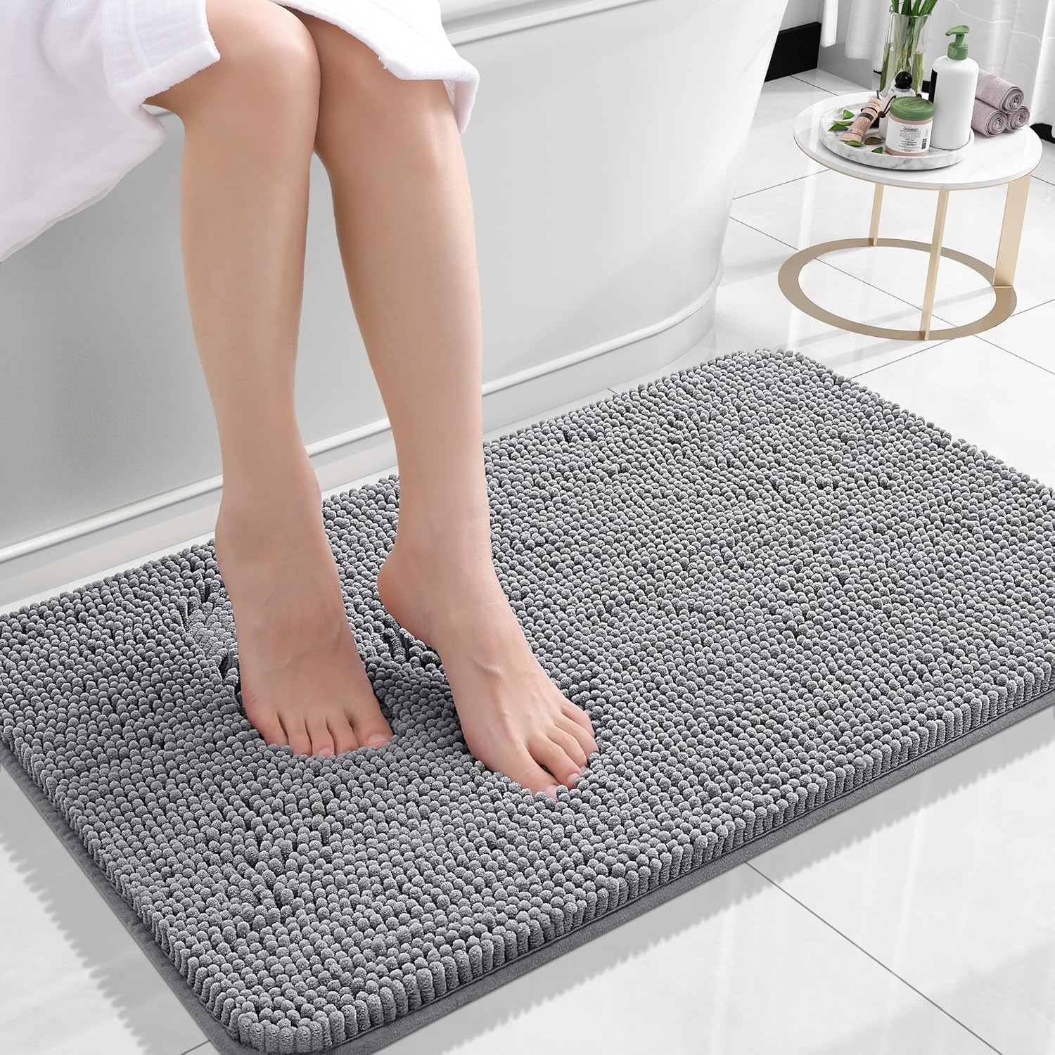 OLANLY Bathroom Rugs 30x20, Extra Soft Absorbent Chenille Bath Rugs, Rubber Backing Quick Dry, Machine Washable Bath Mats for Bathroom Floor, Tub and Shower, Home Decor Accessories, Grey