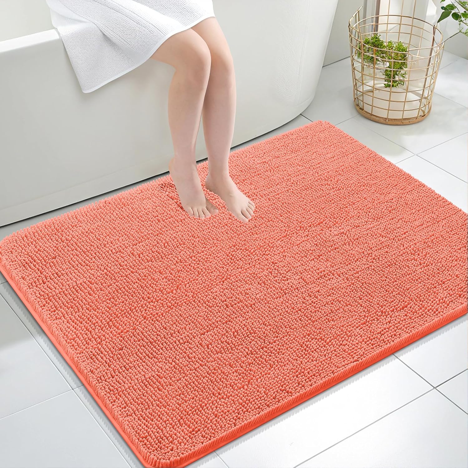 OLANLY Bathroom Rugs 30x20, Extra Soft Absorbent Chenille Bath Rugs, Rubber Backing Quick Dry, Machine Washable Bath Mats for Bathroom Floor, Tub and Shower, Home Decor Accessories, Grey