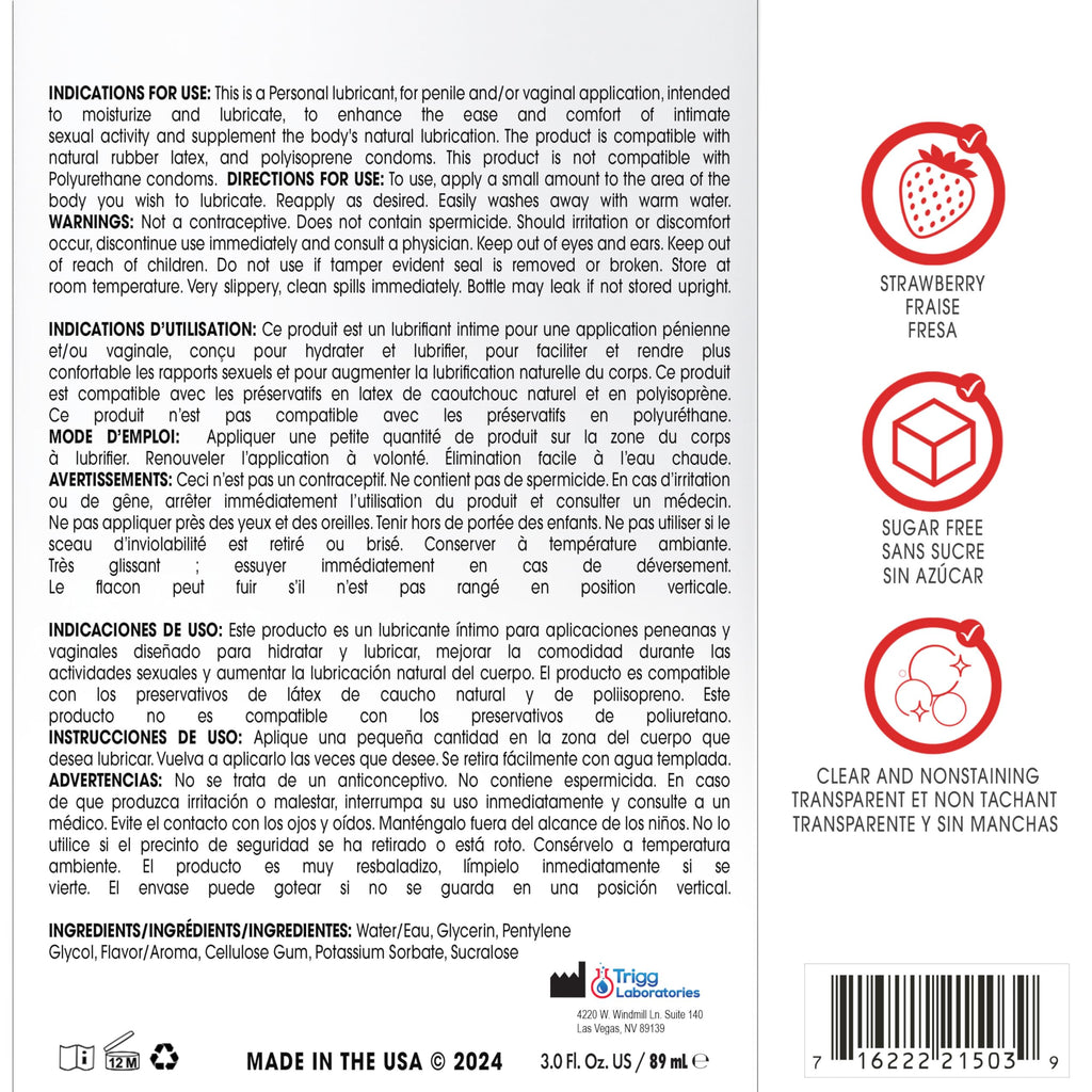 Wet Sexy Strawberry Premium Flavored Edible Lube for Men, Women and Couples | Long-Lasting, Condom Safe, Sugar Free, 9 fl oz