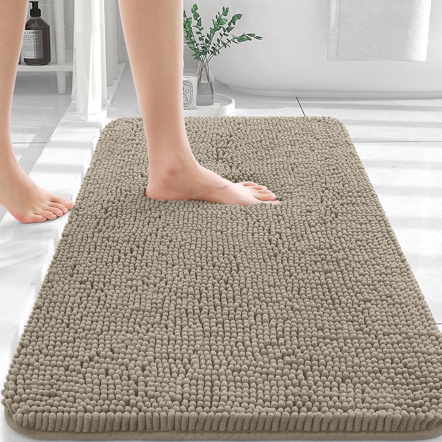 OLANLY Bathroom Rugs 30x20, Extra Soft Absorbent Chenille Bath Rugs, Rubber Backing Quick Dry, Machine Washable Bath Mats for Bathroom Floor, Tub and Shower, Home Decor Accessories, Grey